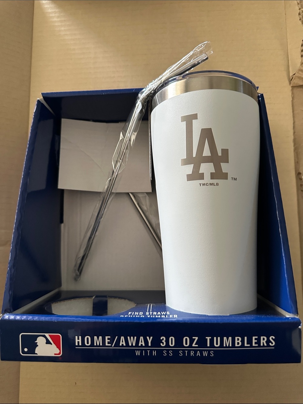 MLB Los Angeles Dodgers White and Silver 30 oz Tumbler with Straw